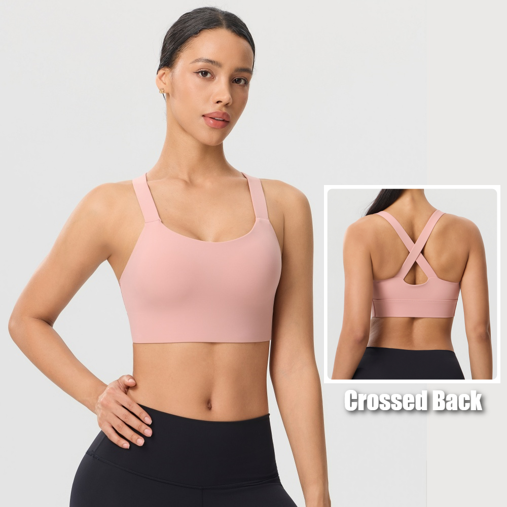 Sports Bra Racerback - Solid Color Cross Back Sports Bra,