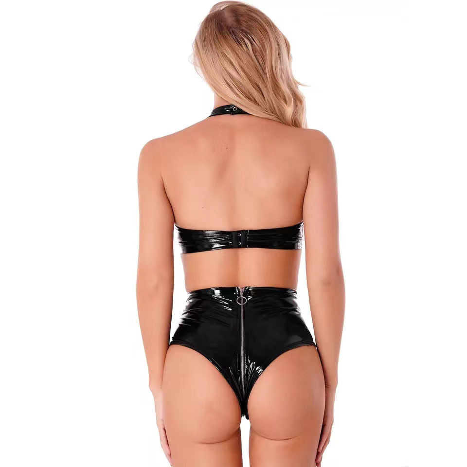 Sexy Black Shiny Pu Latex Leat - огляд і ціна Minimizer Bra Women